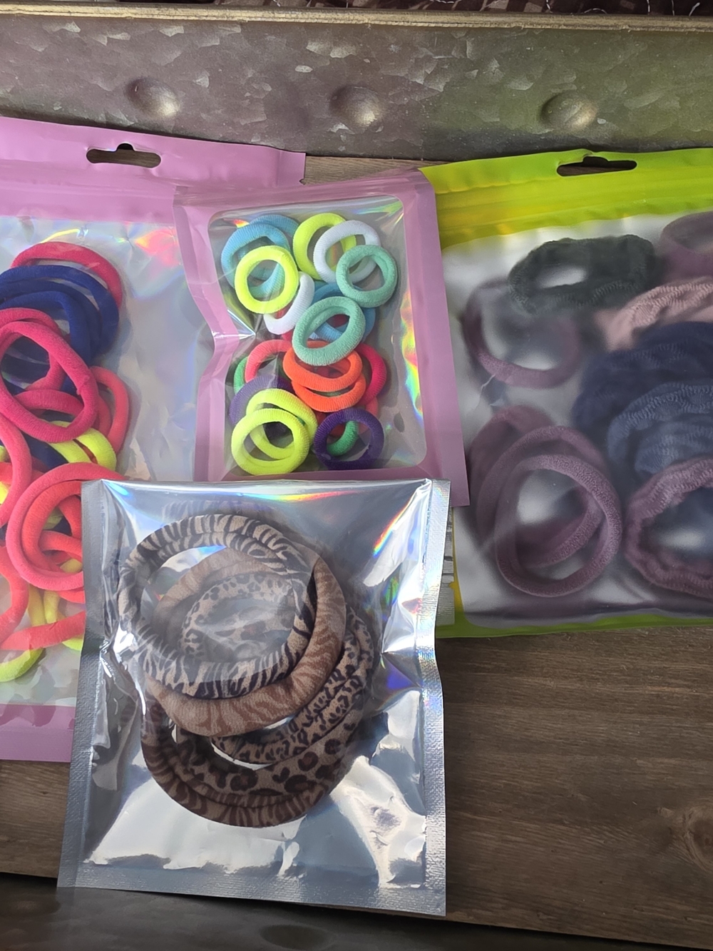 Adults/Kids Multicolor Hair Tie Pack - Assorted Neon, Pink, Brown Prints